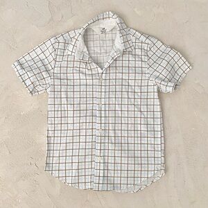H&M boys White shirt with brown and blue windowpane stripes